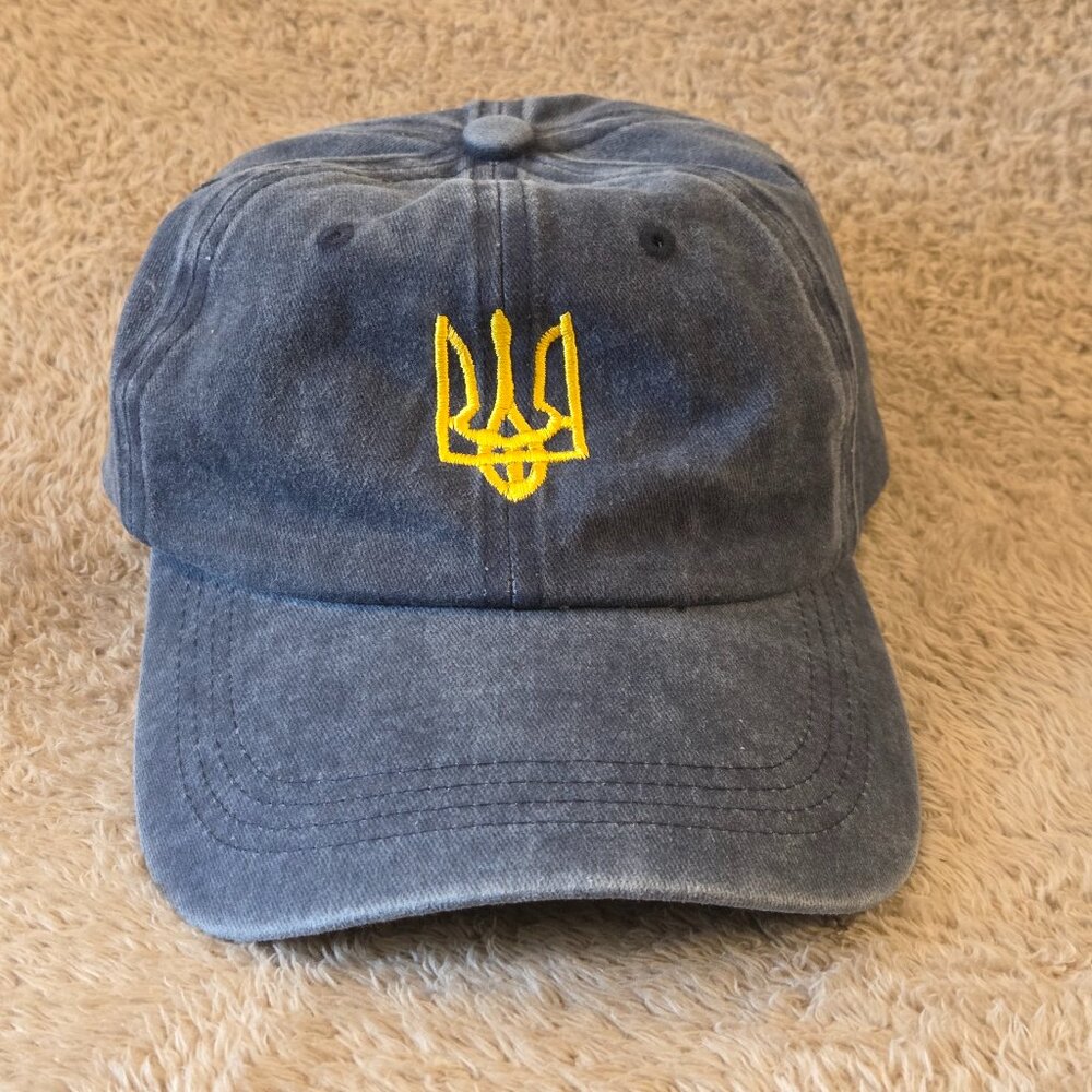 Washed Denim Dad Cap – Ukraine Trident Embroidery